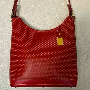 Dooney & Bourke Red and Yellow Perforated Leather Hobo Vintage